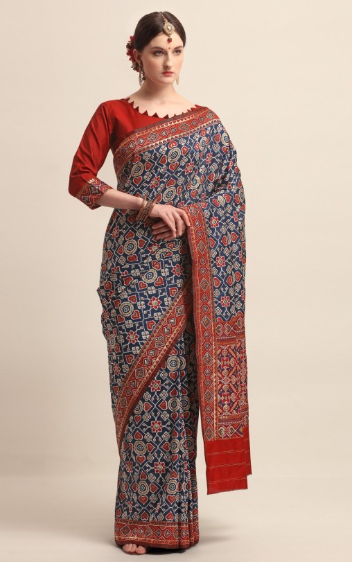 Kapaaha Heritage Patola Saree Maroon And Navy 